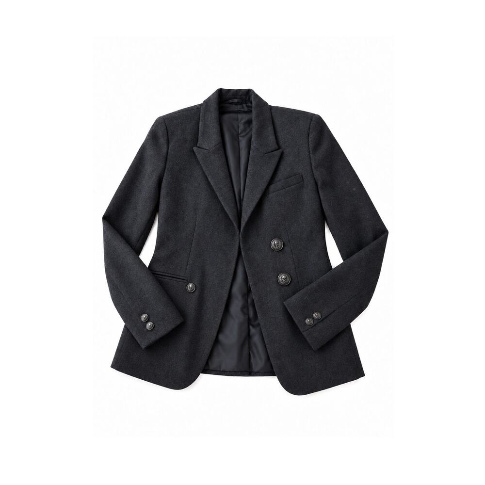The Kooples 2010s Charcoal Wool Asymmetric Peak Lapel Skull Button Blazer